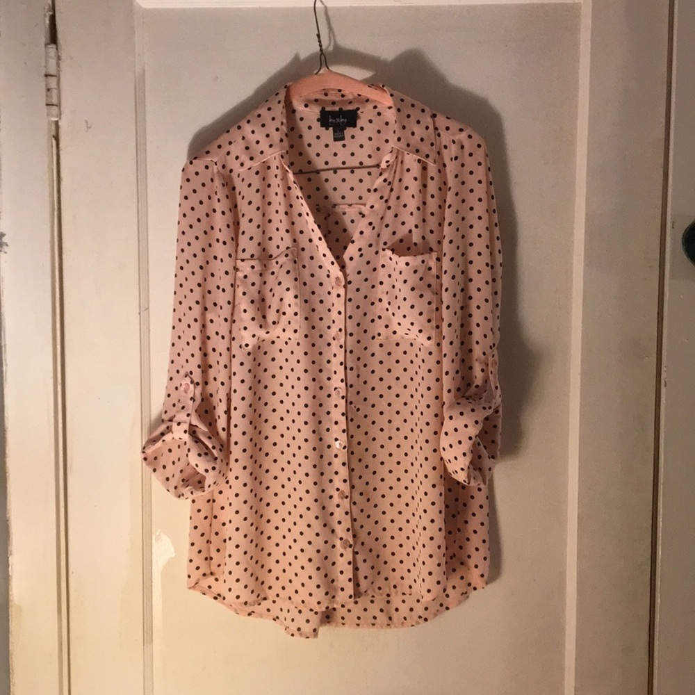 Polka Dotted Light Pink Button down Shirt